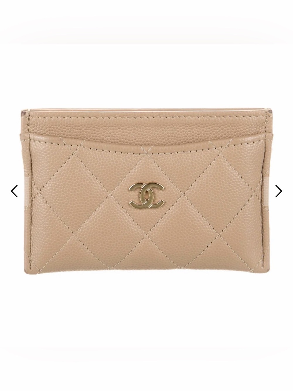 CHANEL Beige Quilted Card Wallet with Gold CC Emblem